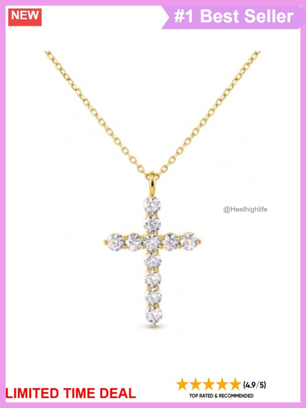 Moissanite Cross Necklace 1.1CT S925 Sterling Silver 18K Gold Plated
